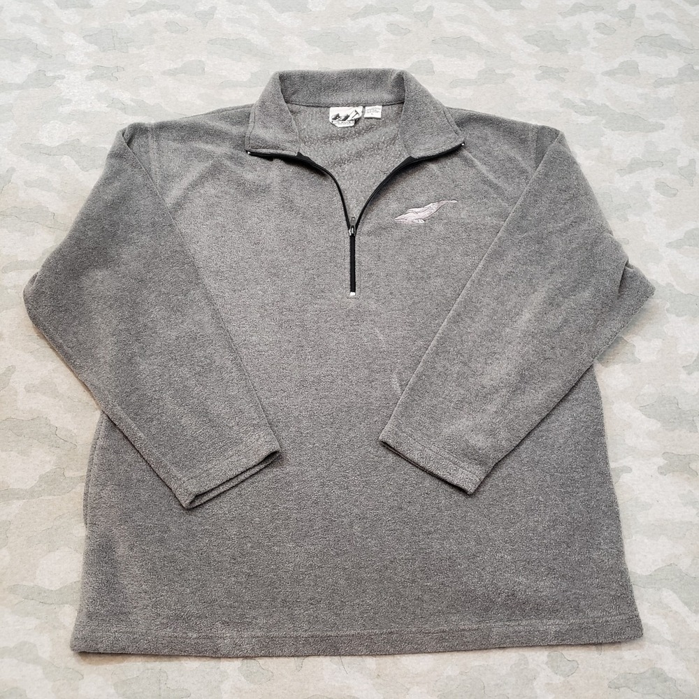 RMS Sweatshirt Mens Large Gray Fleece Quarter Zip Long Sleeve Dolphin Logo